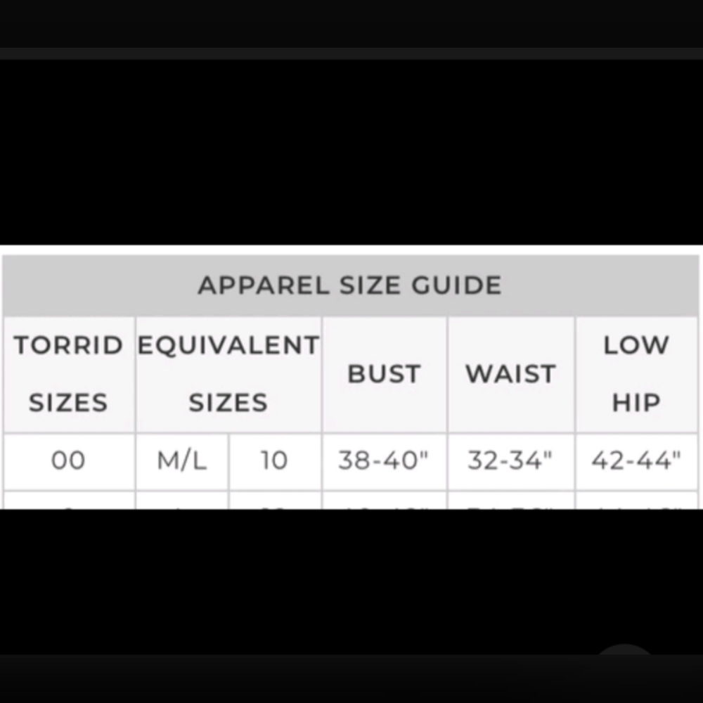 Torrid Apparel Size Guide Chart - Picture 16 of 16